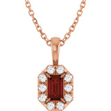 14K Gold Emerald Natural Mozambique Garnet Halo-Style Necklace or Pendant - Rose Gold