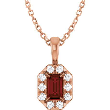 14K Gold Emerald Natural Mozambique Garnet Halo-Style Necklace or Pendant - Rose Gold