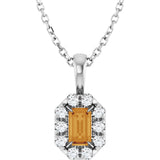 14K Gold Emerald Natural Citrine Halo-Style Necklace or Pendant - White Gold