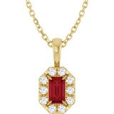 14K Gold Emerald Lab-Grown Ruby Halo-Style Necklace or Pendant - Yellow Gold