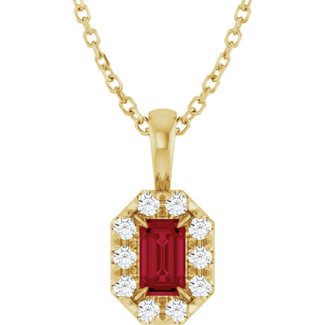 14K Gold Emerald Lab-Grown Ruby Halo-Style Necklace or Pendant - Yellow Gold