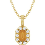 14K Gold Emerald Natural Citrine Halo-Style Necklace or Pendant - Yellow Gold