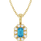 14K Gold Emerald Natural Blue Zircon Halo-Style Necklace or Pendant - Yellow Gold