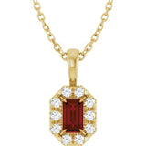 14K Gold Emerald Natural Mozambique Garnet Halo-Style Necklace or Pendant - Yellow Gold