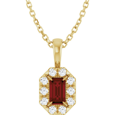 14K Gold Emerald Natural Mozambique Garnet Halo-Style Necklace or Pendant - Yellow Gold