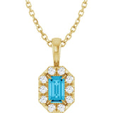 14K Gold Emerald Natural Aquamarine Halo-Style Necklace or Pendant - Yellow Gold