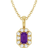 14K Gold Emerald Natural Amethyst Halo-Style Necklace or Pendant - Yellow Gold