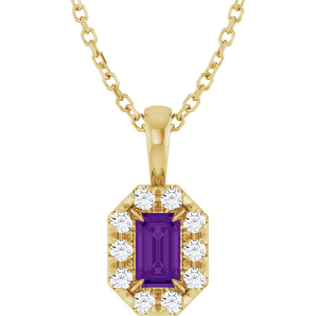 14K Gold Emerald Natural Amethyst Halo-Style Necklace or Pendant - Yellow Gold