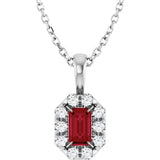 14K Gold Emerald Lab-Grown Ruby Halo-Style Necklace or Pendant - White Gold