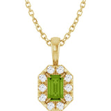 14K Gold Emerald Natural Peridot Halo-Style Necklace or Pendant - Yellow Gold