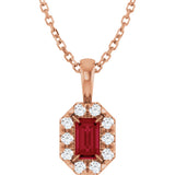14K Gold Emerald Natural Ruby Halo-Style Necklace or Pendant - Rose Gold