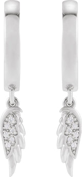 14K Gold Round Natural Diamond Angel Wing Hinged Hoop Earrings - White Gold - view 3