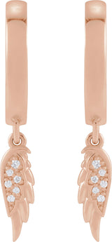 14K Gold Round Natural Diamond Angel Wing Hinged Hoop Earrings - Rose Gold - view 3