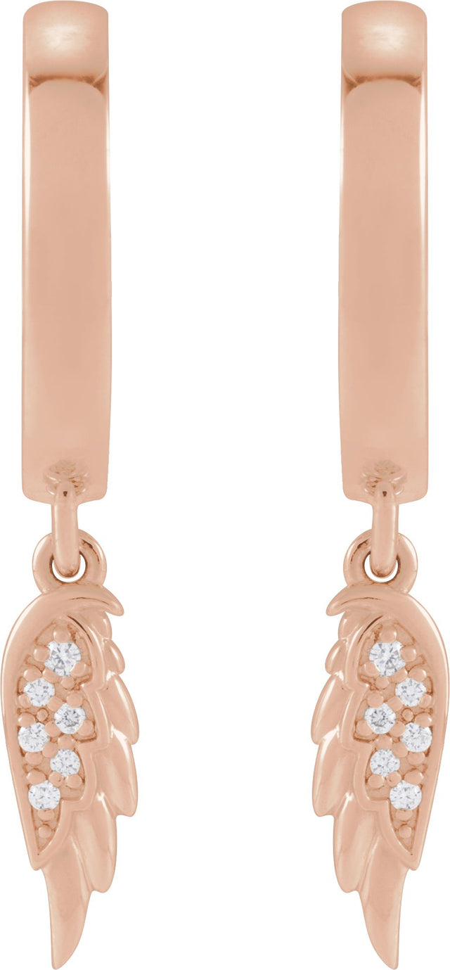 14K Gold Round Natural Diamond Angel Wing Hinged Hoop Earrings - Rose Gold - view 3
