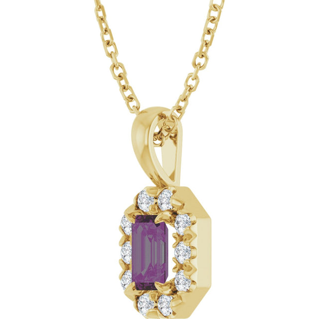 14K Gold Emerald Lab-Grown Alexandrite Halo-Style Necklace or Pendant - Yellow Gold - view 2