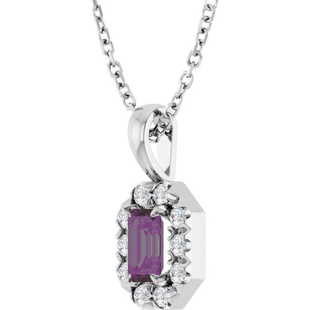 14K Gold Emerald Lab-Grown Alexandrite Halo-Style Necklace or Pendant - White Gold - view 2