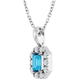 Platinum Emerald Natural Aquamarine Halo-Style Necklace or Pendant - view 2