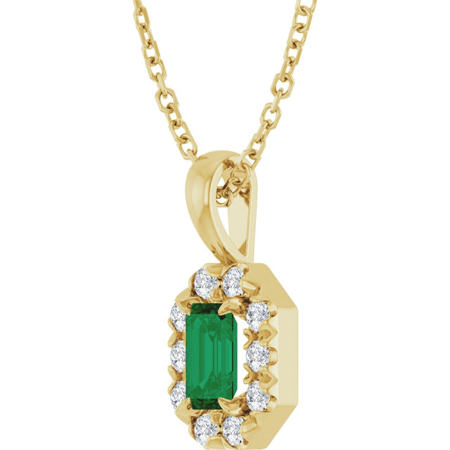 14K Gold Emerald Natural Emerald Halo-Style Necklace or Pendant - Yellow Gold - view 2