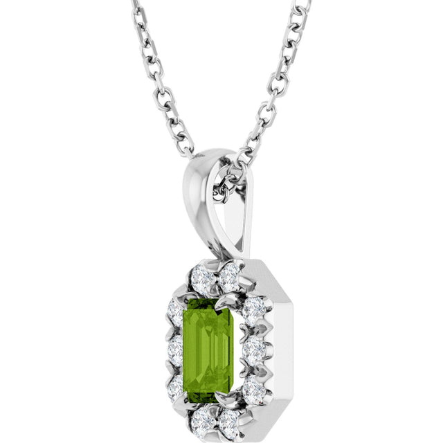 14K Gold Emerald Natural Peridot Halo-Style Necklace or Pendant - White Gold - view 2