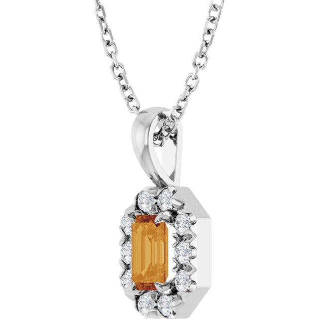 14K Gold Emerald Natural Citrine Halo-Style Necklace or Pendant - White Gold - view 2