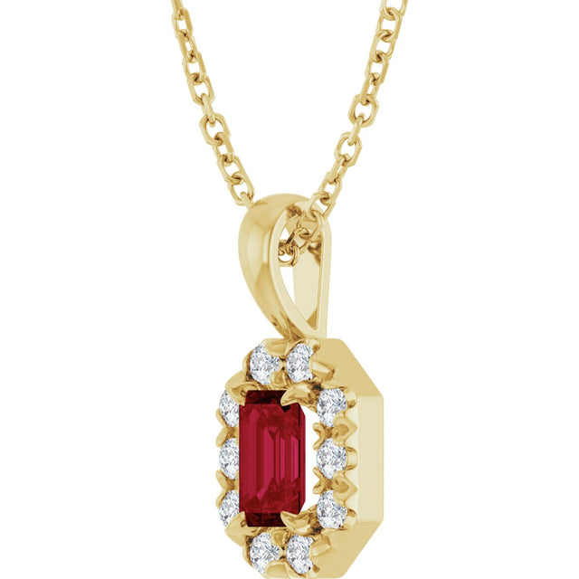 14K Gold Emerald Natural Ruby Halo-Style Necklace or Pendant - Yellow Gold - view 2