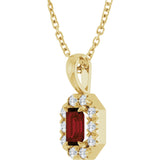 14K Gold Emerald Natural Mozambique Garnet Halo-Style Necklace or Pendant - Yellow Gold - view 2