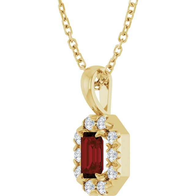 14K Gold Emerald Natural Mozambique Garnet Halo-Style Necklace or Pendant - Yellow Gold - view 2