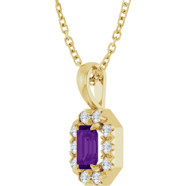 14K Gold Emerald Natural Amethyst Halo-Style Necklace or Pendant - Yellow Gold - view 2