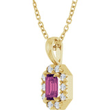 14K Gold Emerald Natural Pink Tourmaline Halo-Style Necklace or Pendant - Yellow Gold - view 2