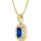 14K Gold Emerald Natural Blue Sapphire Halo-Style Necklace or Pendant - Yellow Gold - view 2