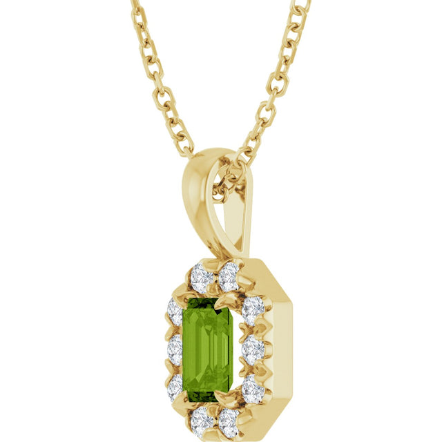 14K Gold Emerald Natural Peridot Halo-Style Necklace or Pendant - Yellow Gold - view 2