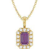14K Gold Emerald Lab-Grown Alexandrite Halo-Style Necklace or Pendant - Yellow Gold