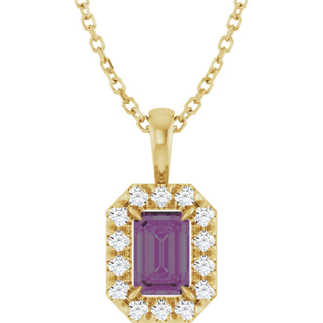 14K Gold Emerald Lab-Grown Alexandrite Halo-Style Necklace or Pendant - Yellow Gold
