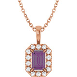 14K Gold Emerald Lab-Grown Alexandrite Halo-Style Necklace or Pendant - Rose Gold