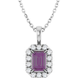 14K Gold Emerald Lab-Grown Alexandrite Halo-Style Necklace or Pendant - White Gold