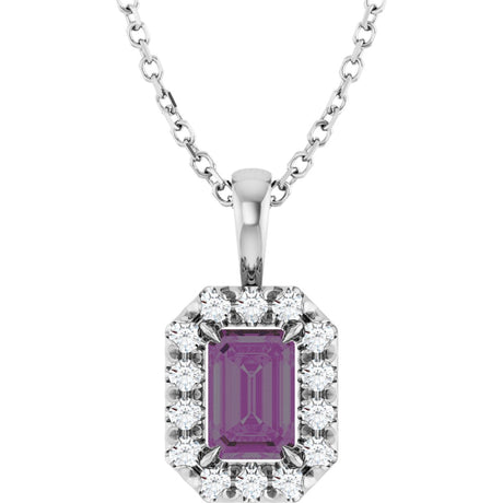 Platinum Emerald Lab-Grown Alexandrite Halo-Style Necklace or Pendant