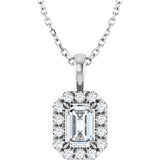Platinum Emerald Natural White Sapphire Halo-Style Necklace or Pendant
