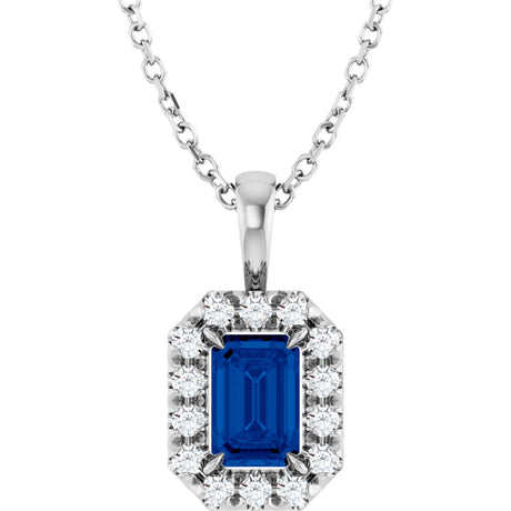 Platinum Emerald Natural Blue Sapphire Halo-Style Necklace or Pendant