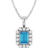 14K Gold Emerald Natural Blue Zircon Halo-Style Necklace or Pendant - White Gold