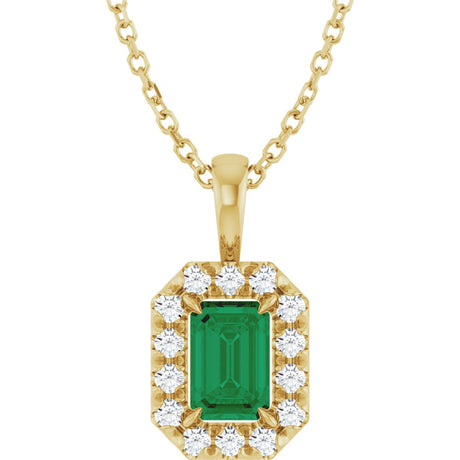 14K Gold Emerald Natural Emerald Halo-Style Necklace or Pendant - Yellow Gold