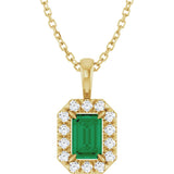 14K Gold Emerald Lab-Grown Emerald Halo-Style Necklace or Pendant - Yellow Gold
