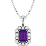 Platinum Emerald Natural Amethyst Halo-Style Necklace or Pendant