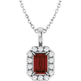 Platinum Emerald Natural Mozambique Garnet Halo-Style Necklace or Pendant