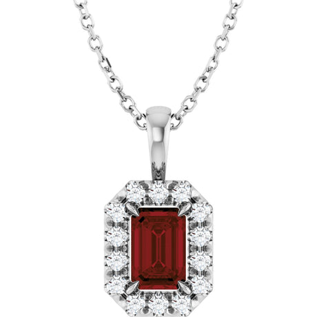 Platinum Emerald Natural Mozambique Garnet Halo-Style Necklace or Pendant
