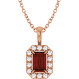 14K Gold Emerald Natural Mozambique Garnet Halo-Style Necklace or Pendant - Rose Gold