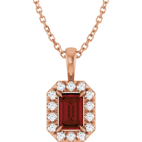 14K Gold Emerald Natural Mozambique Garnet Halo-Style Necklace or Pendant - Rose Gold