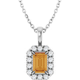 Platinum Emerald Natural Citrine Halo-Style Necklace or Pendant