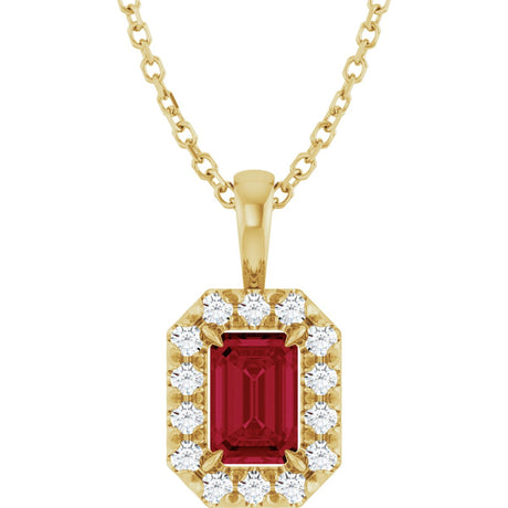14K Gold Emerald Natural Ruby Halo-Style Necklace or Pendant - Yellow Gold