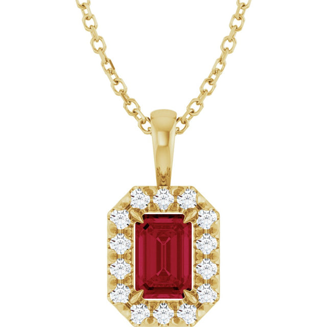 14K Gold Emerald Natural Ruby Halo-Style Necklace or Pendant - Yellow Gold