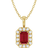 14K Gold Emerald Lab-Grown Ruby Halo-Style Necklace or Pendant - Yellow Gold